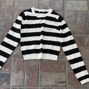 Active USA Stripped Long Sleeve Cropped Sweater Fall Basic Soft Cozy Size S